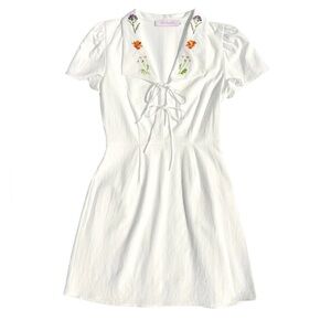 Lisa Says Gah White Alexa Shirtdress Mini Dress in Flower Bouquet NWT Large
